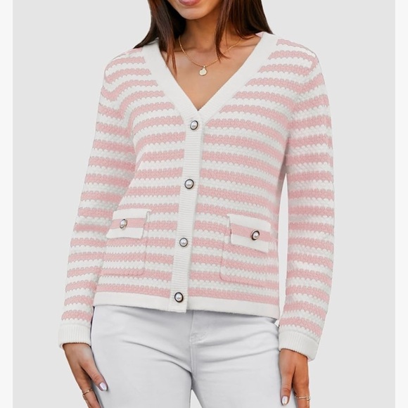 Cardigan Sweaters Long Sleeve V Neck Button Down Knit Spring OpenFront Cropped - Picture 5 of 7